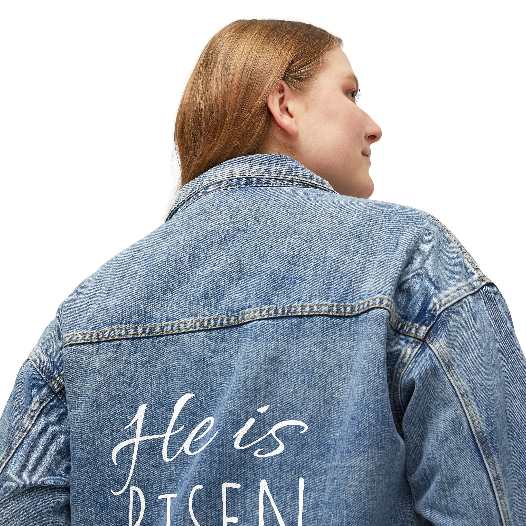 He Is Risen Denim Jacket — Women’s Religious Easter Jean Jacket