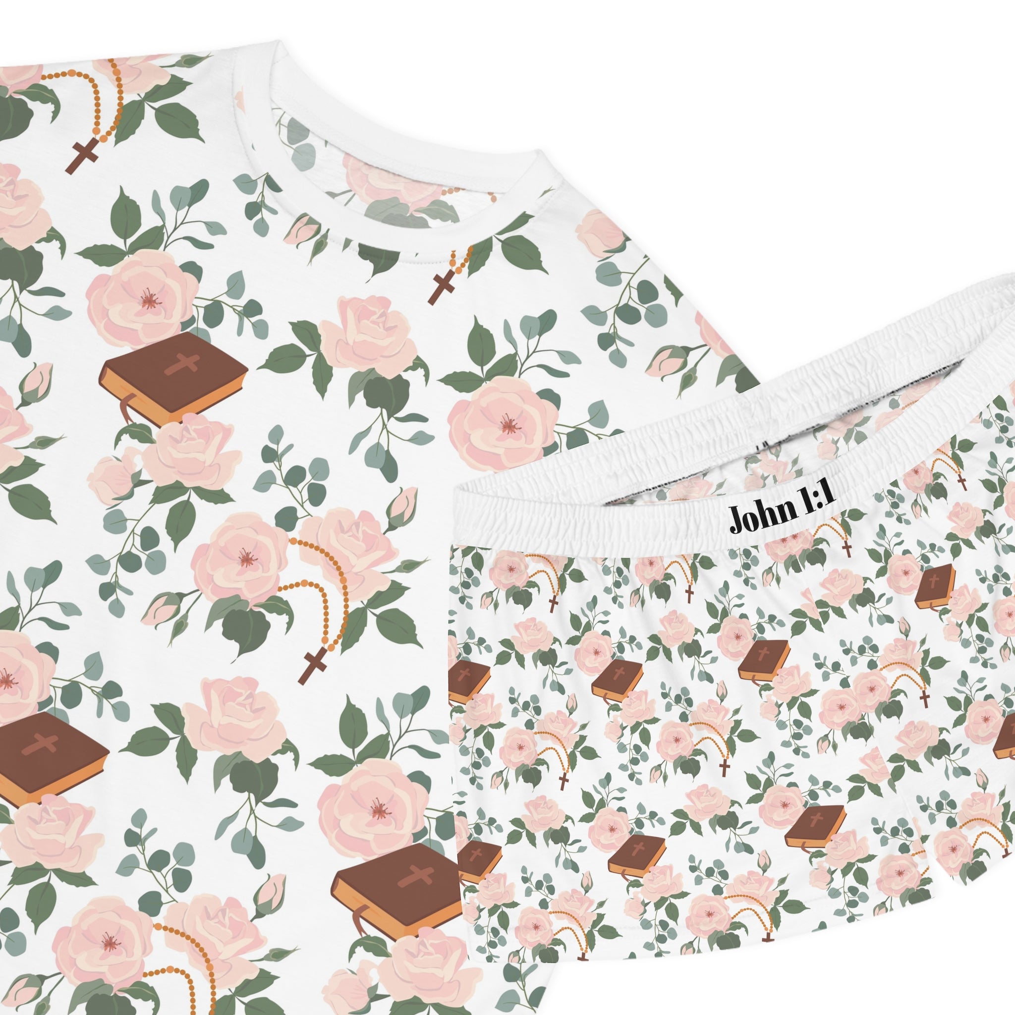 Floral Bible Print Women’s Pajama Set — John 1:1 Sleepwear