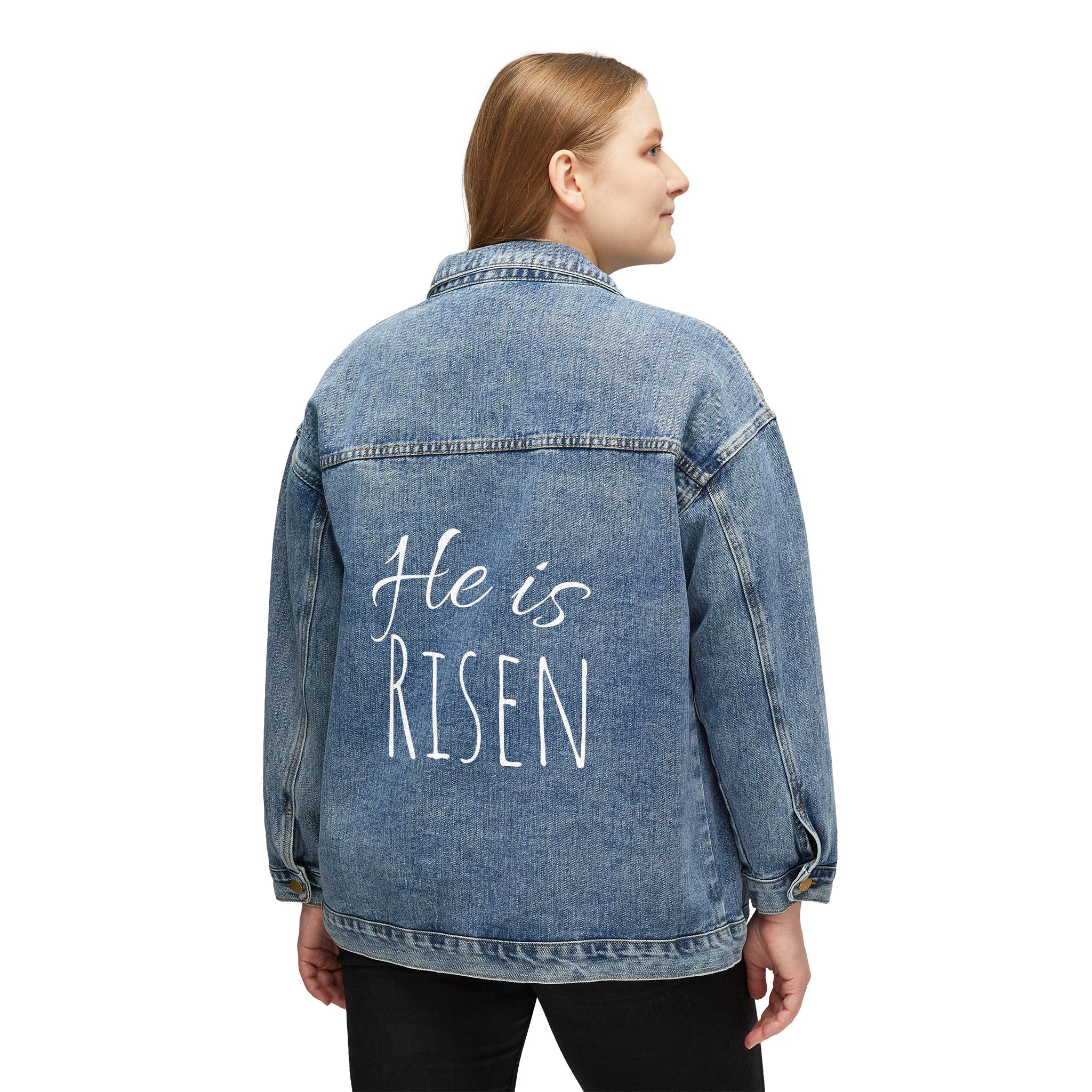 He Is Risen Denim Jacket — Women’s Religious Easter Jean Jacket