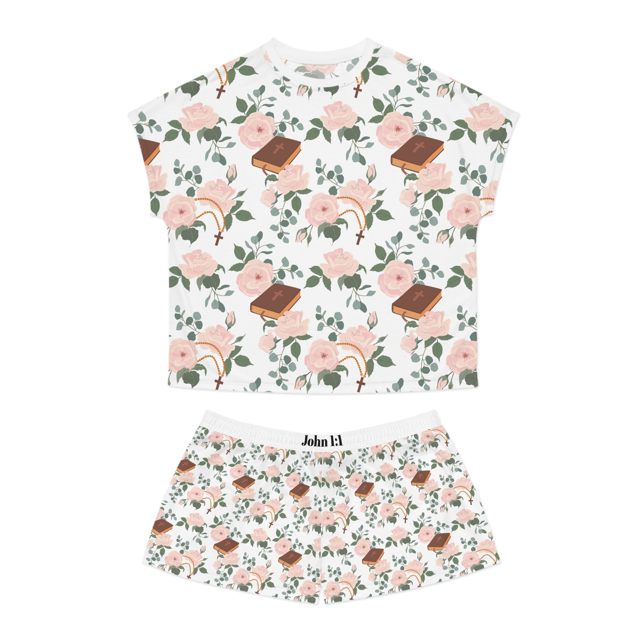 Floral Bible Print Women’s Pajama Set — John 1:1 Sleepwear