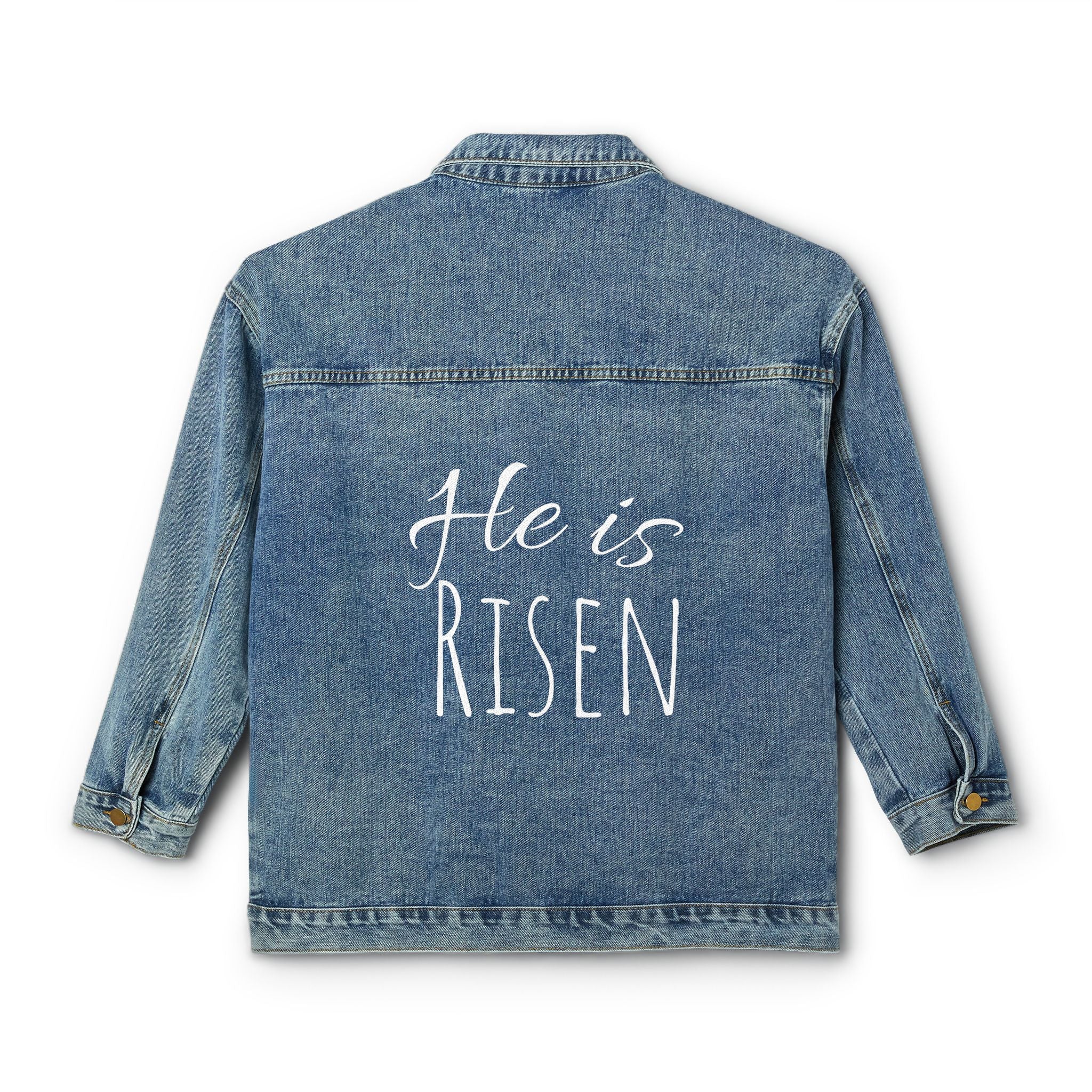 He Is Risen Denim Jacket — Women’s Religious Easter Jean Jacket