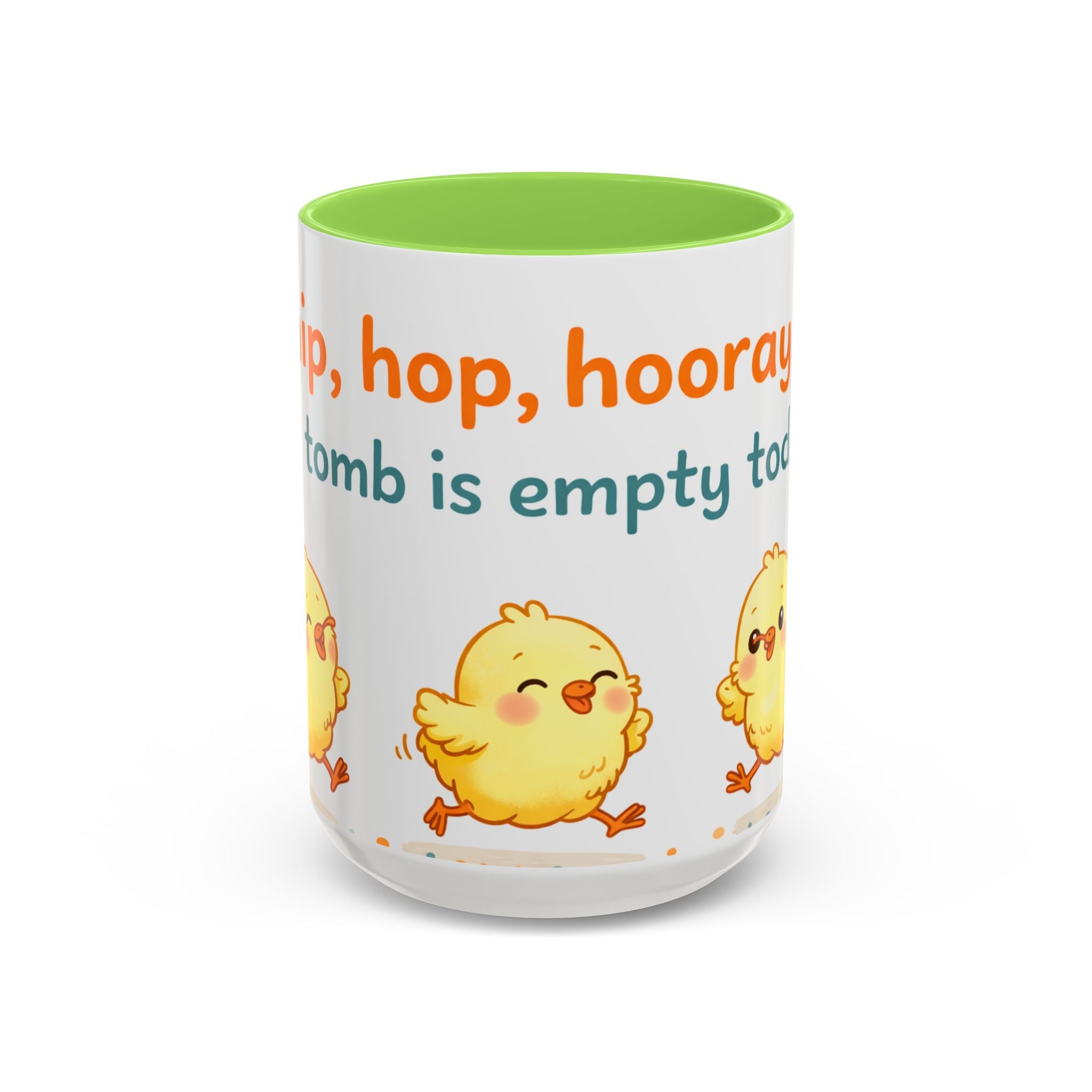 Easter Chick Coffee Mug — "Hop, hop, hooray the tomb is empty today" Colorful Ceramic Mug (11oz/15oz)