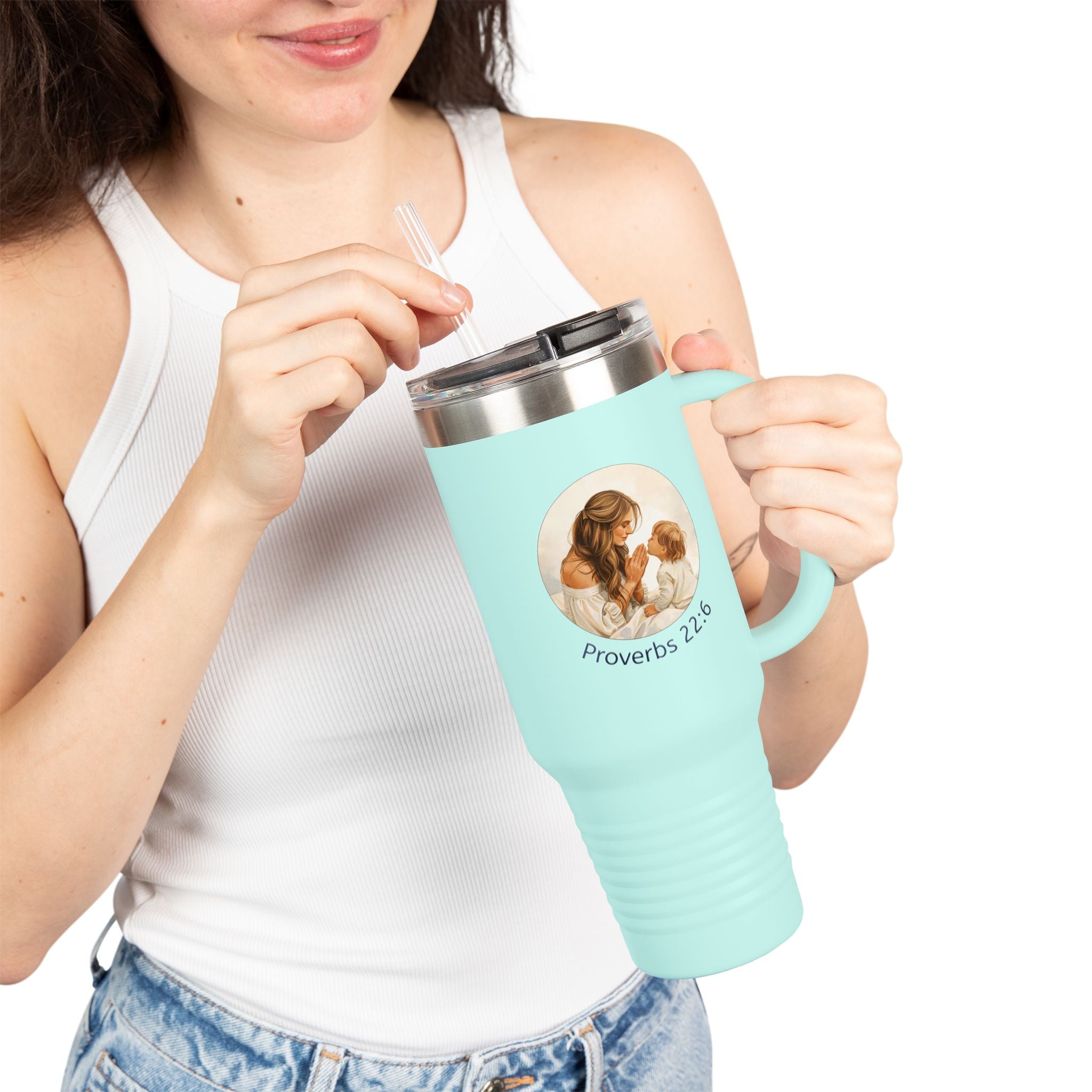 40oz Insulated Travel Mug —Illustration with “Proverbs 22:6”