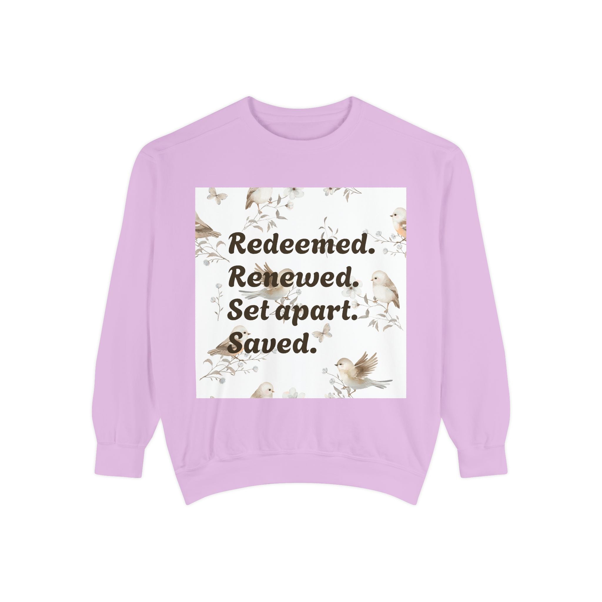 Christian Sweatshirt — "Redeemed. Renewed. Set Apart. Saved." Crewneck