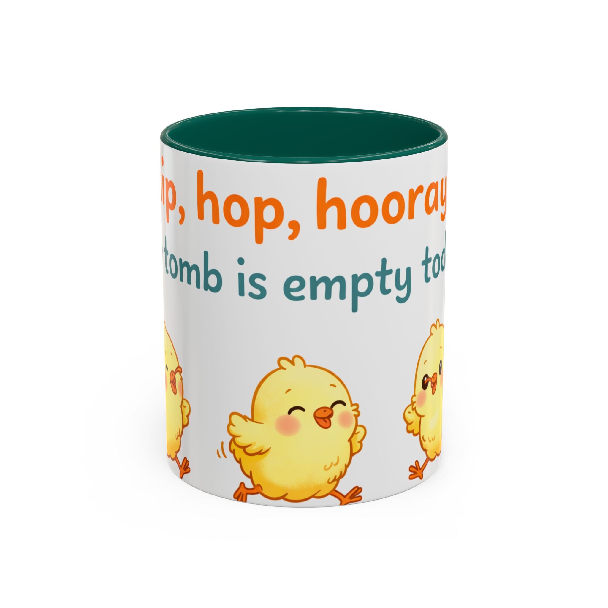 Easter Chick Coffee Mug — "Hop, hop, hooray the tomb is empty today" Colorful Ceramic Mug (11oz/15oz)
