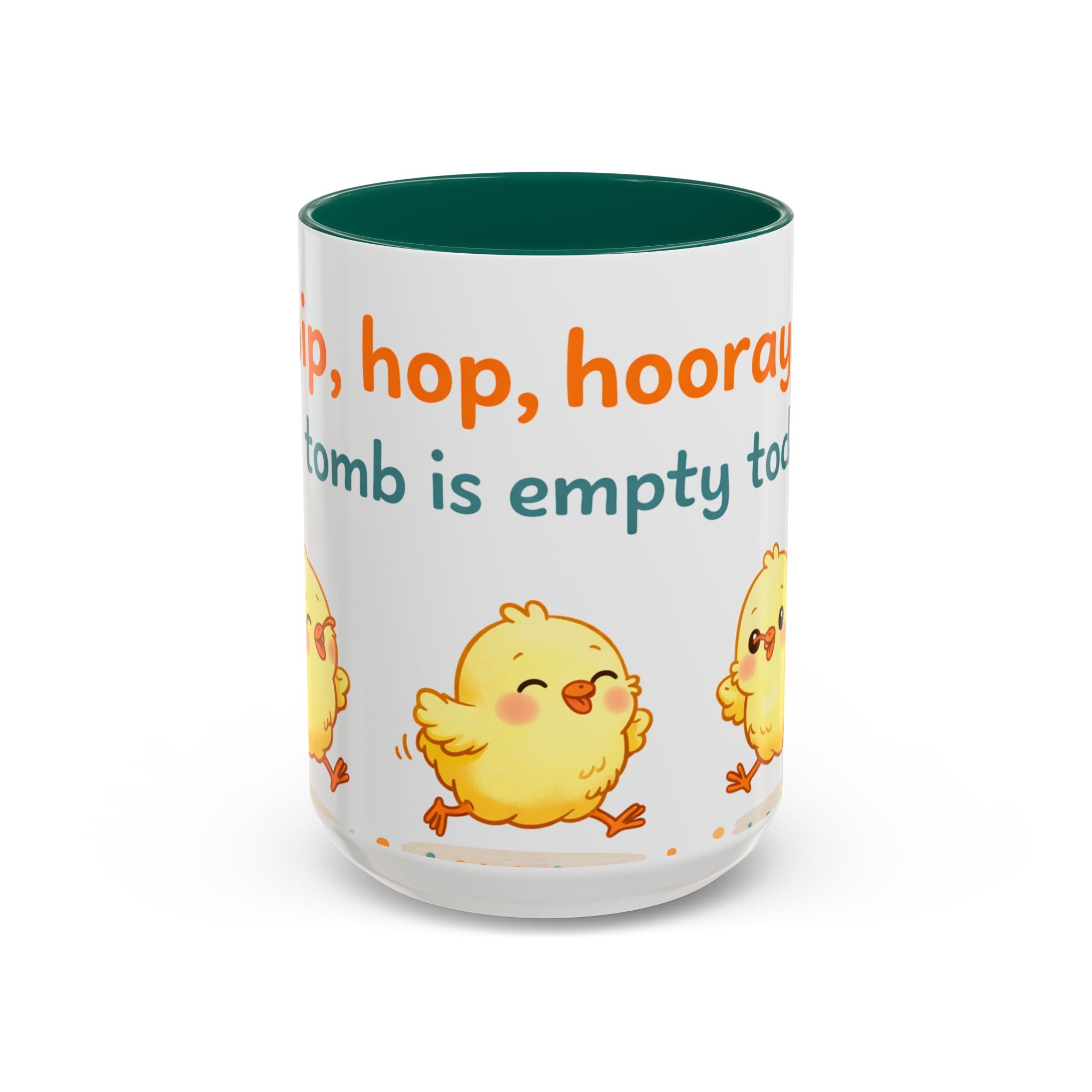 Easter Chick Coffee Mug — "Hop, hop, hooray the tomb is empty today" Colorful Ceramic Mug (11oz/15oz)