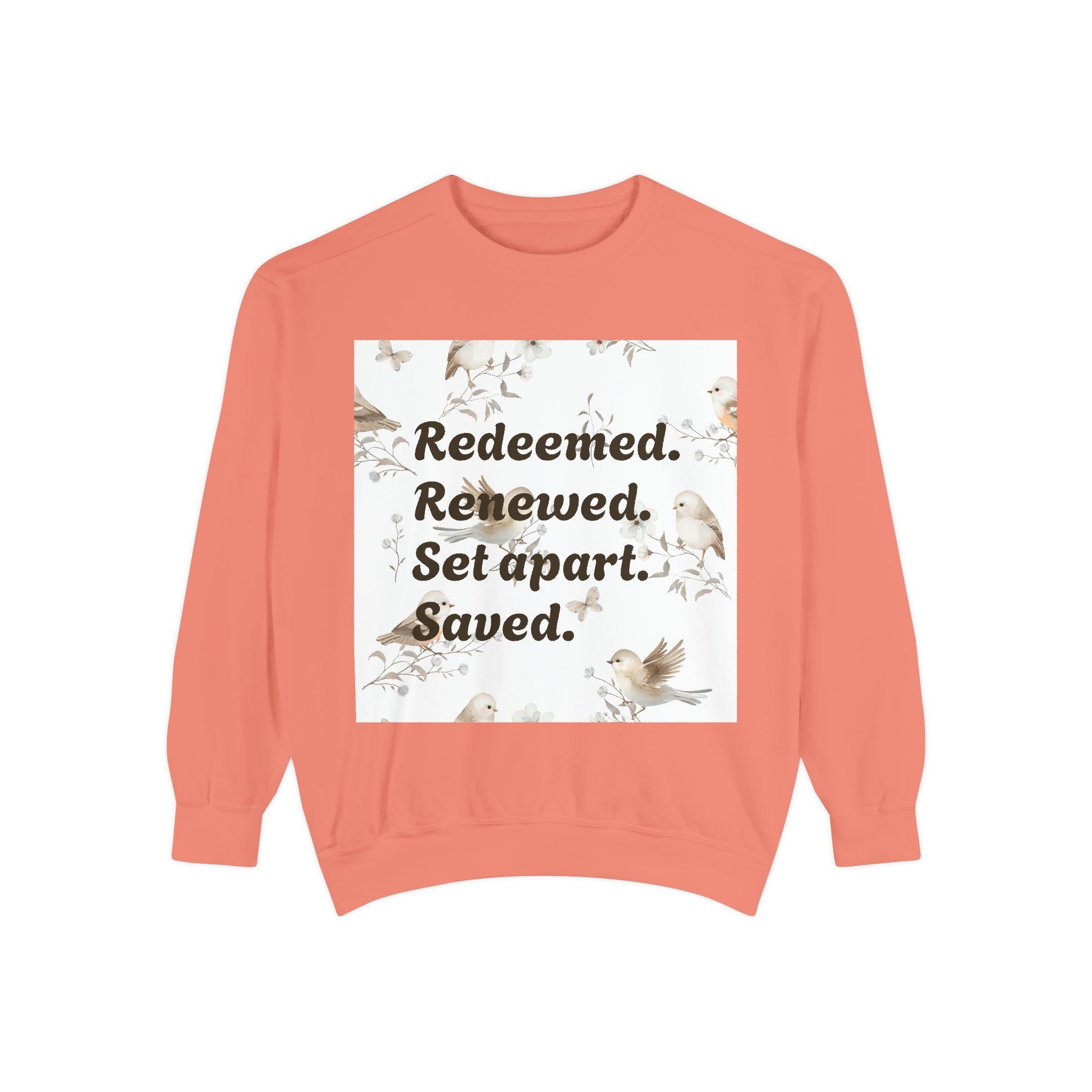Christian Sweatshirt — "Redeemed. Renewed. Set Apart. Saved." Crewneck