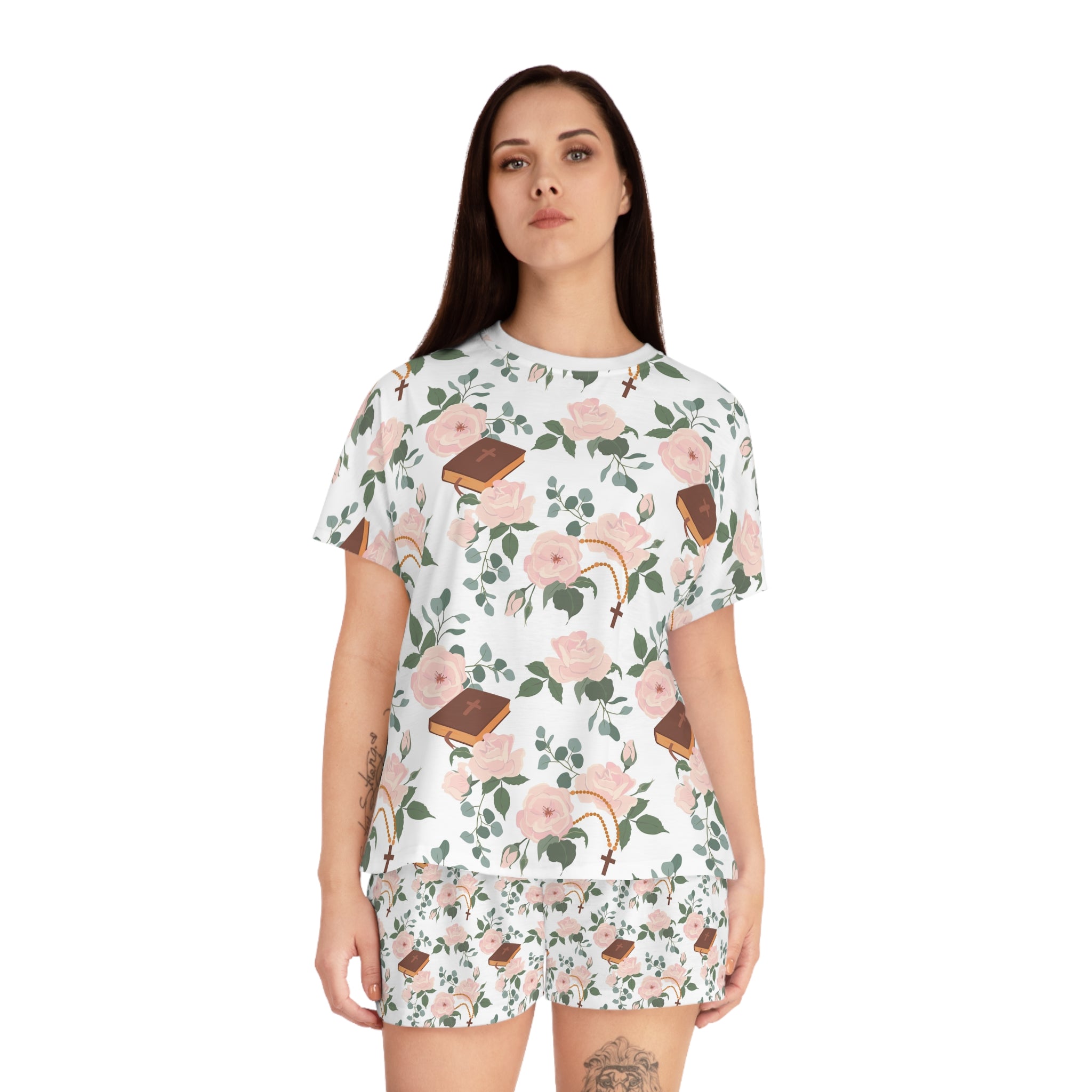 Floral Bible Print Women’s Pajama Set — John 1:1 Sleepwear